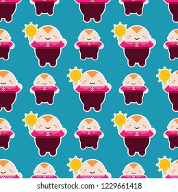 Seamless vector background. Managers in style kawaii. Cute cartoon. Can be used for wallpaper, textile, invitation card, wrapping, web page background.