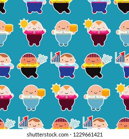 Seamless vector background. Managers in style kawaii. Cute cartoon. Can be used for wallpaper, textile, invitation card, wrapping, web page background.