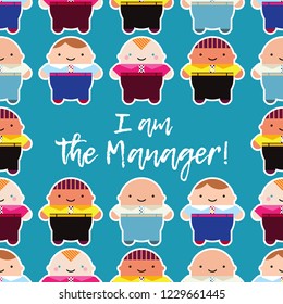 Seamless vector background. Managers in style kawaii. Cute cartoon. Can be used for wallpaper, textile, invitation card, wrapping, web page background.