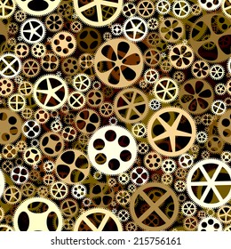 Seamless vector background of many bronze gears.