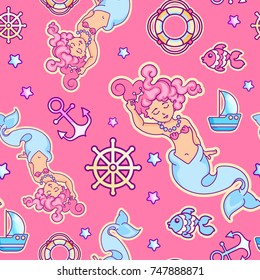 Seamless vector background with mermaids