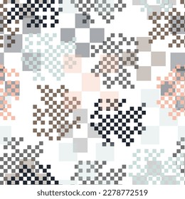 Seamless vector background with multicolored cubes in 3D style.  Abstract grunge square geometric shapes. 