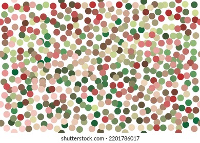 Seamless vector background of multicolored dots. Abstract seamless pattern of randomly arranged multicolored polka dots in shades of red and green