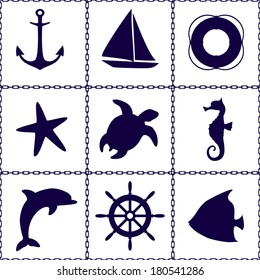 Seamless vector background. Nautical elements.