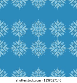 Seamless vector background with Norwegian snowflakes. Pixel snowflakes. Winter pattern. Textile rapport.