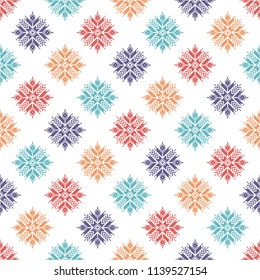 Seamless vector background with Norwegian snowflakes. Pixel snowflakes. Winter pattern. Textile rapport.