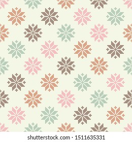 Seamless vector background with Norwegian snowflakes. Pixel snowflakes. Merry Christmas! Winter pattern. Can be used for wallpaper, textile, invitation card, wrapping, web page background.