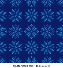 Seamless vector background with Norwegian snowflakes. Pixel snowflakes. Merry Christmas! Winter pattern. Can be used for wallpaper, textile, invitation card, wrapping, web page background.