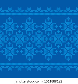 Seamless vector background with Norwegian snowflakes. Pixel snowflakes. Merry Christmas! Winter pattern. Can be used for wallpaper, textile, invitation card, wrapping, web page background.