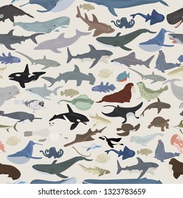 Seamless vector background on the marine theme