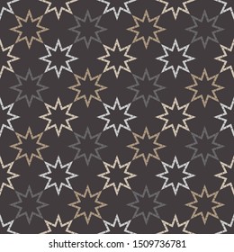 Seamless vector background. Ornament of Eight-pointed Stars. Mosaic of ethnic figures. Hand drawing.  