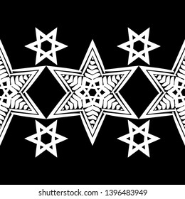 Seamless vector background. Ornament with hexagonal stars. Hand drawing. Can be used for wallpaper, textile, invitation card, wrapping, web page background.