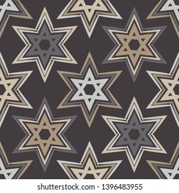 Seamless vector background. Ornament with hexagonal stars. Hand drawing. Can be used for wallpaper, textile, invitation card, wrapping, web page background.