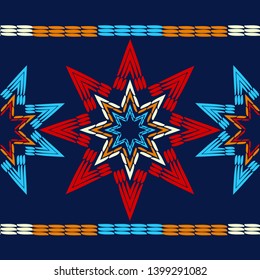 Seamless vector background. Ornament with octagonal stars. Mosaic of ethnic figures. Hand drawing. Can be used for wallpaper, textile, invitation card, wrapping, web page background.