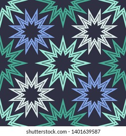 Seamless vector background. Ornament with stars. Mosaic of ethnic figures. Hand drawing. Can be used for wallpaper, textile, invitation card, wrapping, web page background.