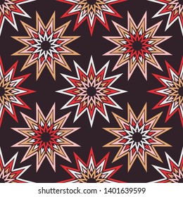 Seamless vector background. Ornament with stars. Mosaic of ethnic figures. Hand drawing. Can be used for wallpaper, textile, invitation card, wrapping, web page background.