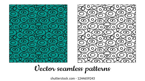 Seamless vector background. Ovals and circles. Black outline.