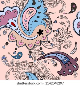 Seamless vector background with Paisley. Hand Drawn Boho ornament. Vintage fashion pattern for your design