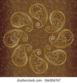 Seamless vector background - paisley, plants and flowers in the shape of a heart. Pattern for wrapping paper, postcards, fabric.