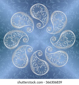 Seamless vector background - paisley, plants and flowers in the shape of a heart. Pattern for wrapping paper, postcards, fabric.