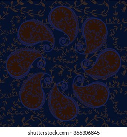 Seamless vector background - paisley, plants and flowers in the shape of a heart. Pattern for wrapping paper, postcards, fabric.
