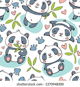 Seamless vector background with pandas.