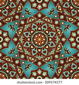 Seamless vector background. The pattern with abstract mandalas. Oriental colorful ornament. Template for carpet, textile, wrap.