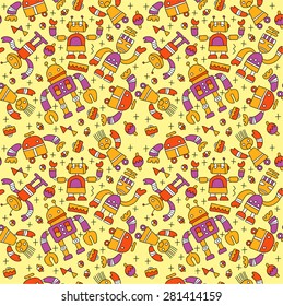 Seamless Vector Background Pattern with Cute Robots