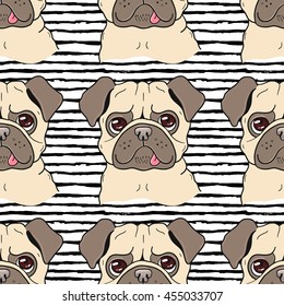 Seamless Vector Background Pattern With A Funny Happy Pug Dog