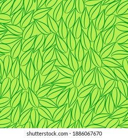 Seamless Vector Background pattern of green leaves in a random arrangement square format suitable for Wrapping paper, wallpaper, textile.