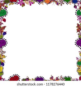 Seamless. Vector Background seamless pattern with hand drawn Frame doodle. Doodle frame consists of white, purple and black border.