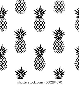 Seamless vector background pattern with isolated black and white minimalistic pineapples for your design.Endless texture can be used for wallpaper, pattern fills, web page background, surface textures
