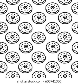 Seamless vector background pattern with isolated black and white donuts for your design