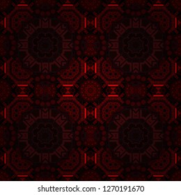 Seamless vector background pattern. Moroccan, Turkish, Indian modern floor tiles in brown, red and black colors.