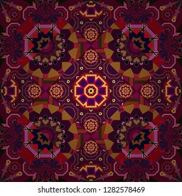 Seamless vector background pattern. Moroccan, Turkish, Indian modern floor tiles in brown, red and purple colors.