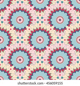 Seamless vector background. Pattern with oriental flowers and curls ornament.