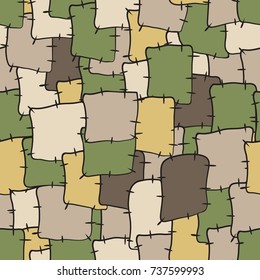 Seamless vector background pattern. Patches. Beige, green,  yellow. Isolated