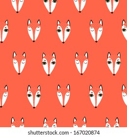 Seamless vector background. Pattern with sly foxes. Useful for packaging, wrapping paper, wallpaper, fabric, fashion, home decor, etc.