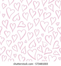 Seamless vector background with pink hearts. Love, wedding, Valentines day design.