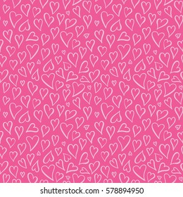 Seamless vector background with pink hearts. Love, wedding, Valentines day design.
