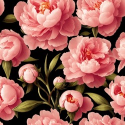 Seamless Vector Background With Pink Peonies.