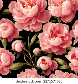 Seamless vector background with pink peonies.
