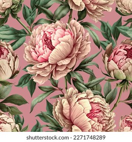 Seamless vector background with pink peonies.