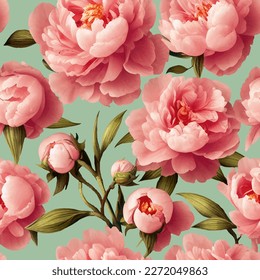 Seamless vector background with pink peonies.