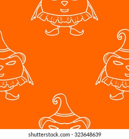 Seamless vector background with pumpkins. Halloween theme party pattern. Design element for cards, poster, banner, web, flyer, scrapbook, wallpaper. 