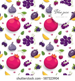 Seamless vector background with purple fruits. Paper cut art. 