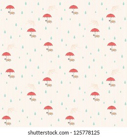 Seamless vector background. Rain, spiders and umbrellas.