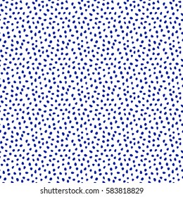 Seamless vector background with random navy blue elements. Tileable ornament. Dotted abstract pattern
