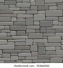 Seamless vector background of rectangular stones wall building with different sized bricks (in grey tone).