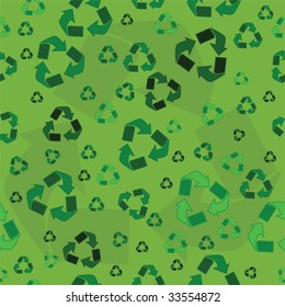 Seamless vector background with the recycling symbol in different tones of green
